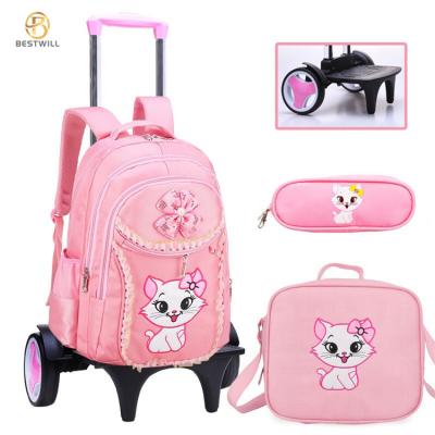 Princess cat rolling schoolbag set with lunch box pencil bags
